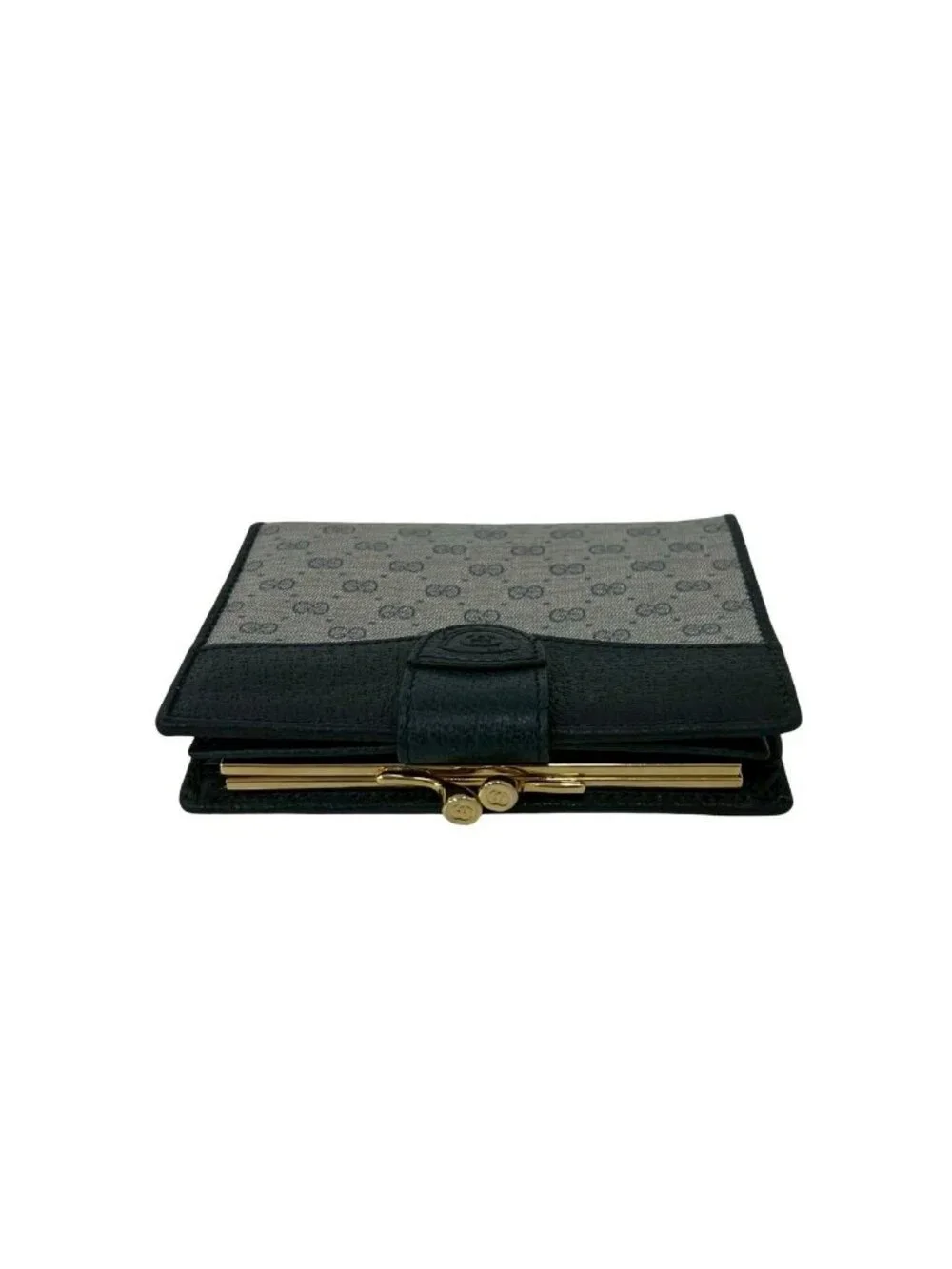 Gucci Vintage Micro GG Logo Leather Kiss Lock Bifold Wallet Navy - Picture 3 of 10